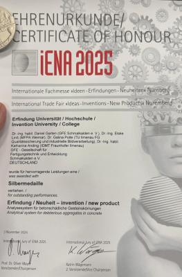 Urkunde von der Erfindermesse iENA